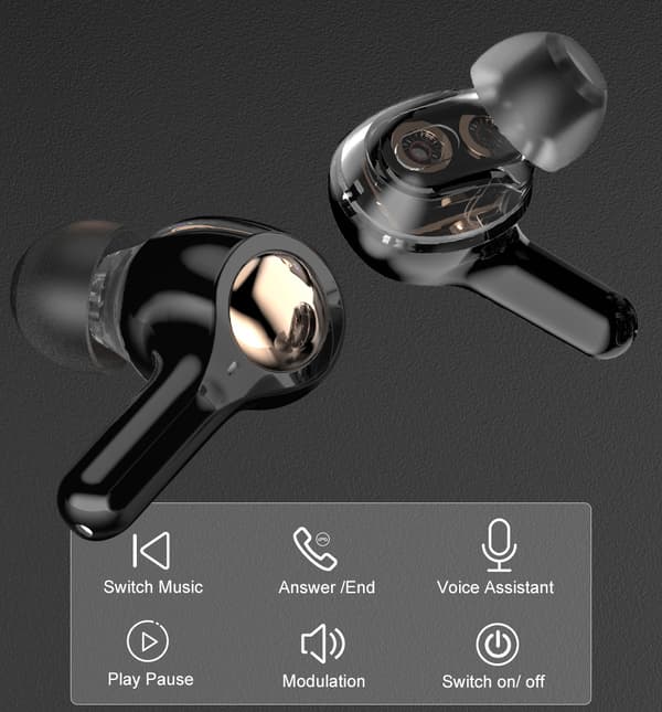 Langattomat Bluetooth 5.0 -kuulokkeet kahdella dynaamisella kaiuttimella, musta