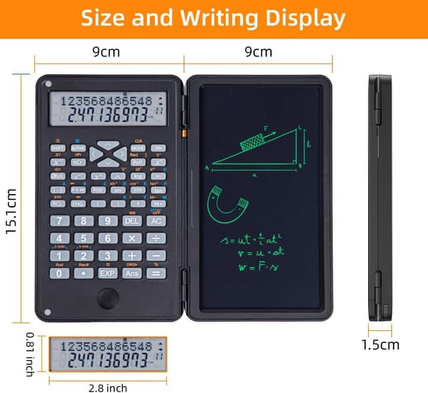 Scientific Calculator with Writing Tablet, Foldable Cover, Anti-Erasure Lock, and One-Key Clear Function, Perfect for School, Finance, and Engineering