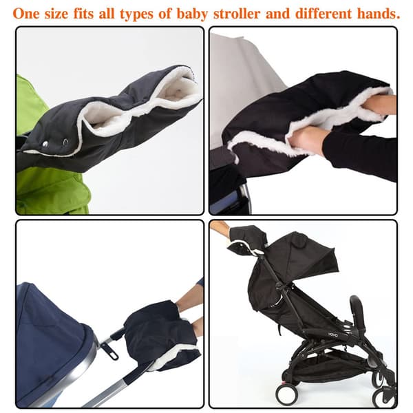 Waterproof Stroller Mittens Winter, Stroller Hand Warmer, Stroller Gloves with Waterproof Fur, Black