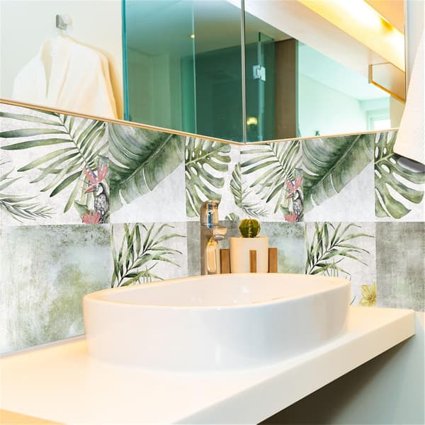 Tile Decor for Kitchen Bathroom, 3D Green Leaf Lemon Pattern Tile Decals 24PCS Self-Adhesive Tile Stickers Tile Decoration (Green Leaf, 15x15cm)
