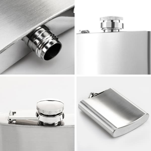 Leak-proof Hip Flask, Stainless Steel Construction, Lightweight Flask with Hinged Security Cap, Polished Silver Finish Leak-proof Cap for