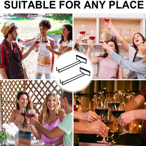 Hanging Storage Under Cabinet, Space-Saving Easy Installation Wine Glass Holder Elegant Design Iron Stemware Rack for Kitchen Bar Area (2 PCS)