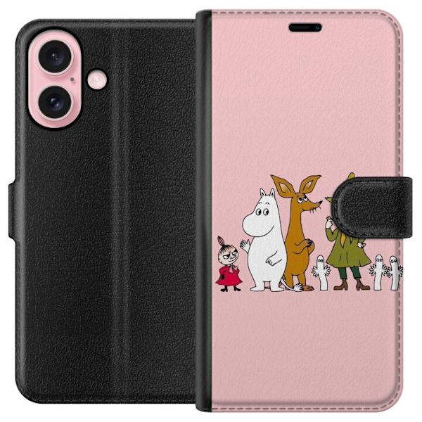 Compatible Wallet Case for Apple iPhone 16 Multiple Figures Together on Pink Background