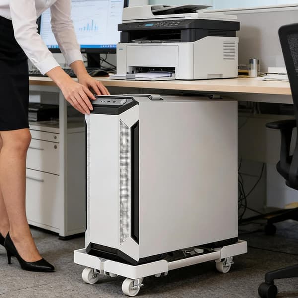 Generic Swivel Gear Flexible Floor Omnidirectional Display Assistant Rolling Computer Stand with Wheel Design[DB] White/Dark Grey Heather