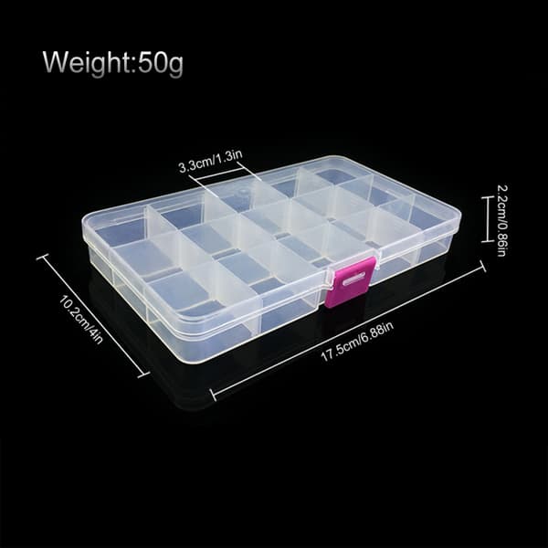Adjustable Plastic Fishing Lure and Tackle Box with 15 Compartments