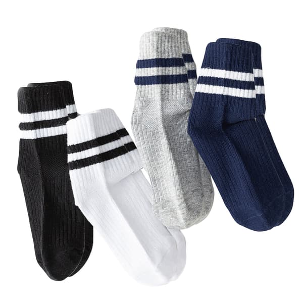 Barnestrømper med to striper, myke bomullsstrømper, lave, for småbarn, atletiske rørstrømper for barn, gutter, jenter, XL, 19–23 cm, for 9–12 år