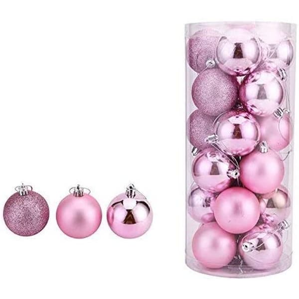 Christmas Tree Baubles - 24-pack Pink Set For Fantastic Tree Decoration