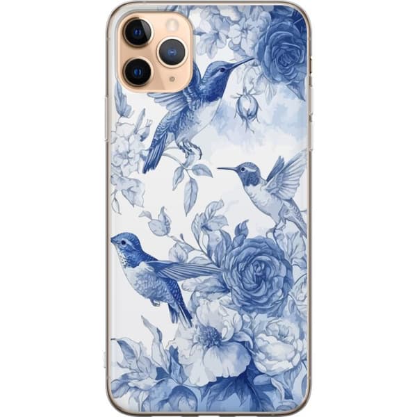 Compatible Mobile Case for Apple iPhone 11 Pro Max Birds and Flowers Blue Romantic Pattern