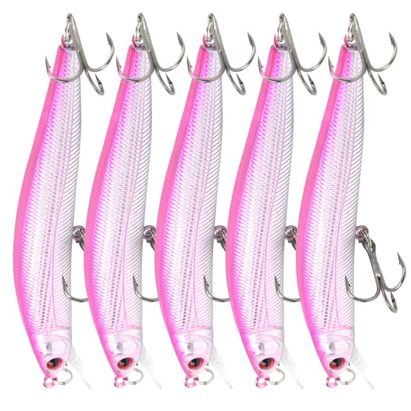 5 Pieces Artificial Minnow Lures with Treble Hooks Fishing Accessories