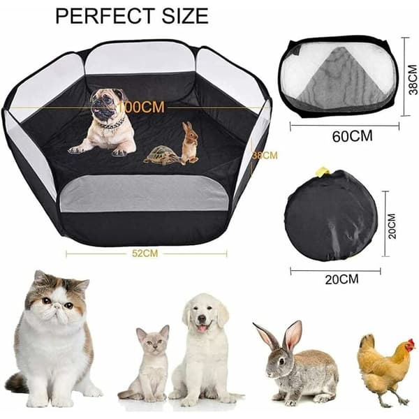 Small Pet Playpen, Breathable & Transparent Playpen, Waterproof Base & Durable Polyester Fabric for Pets