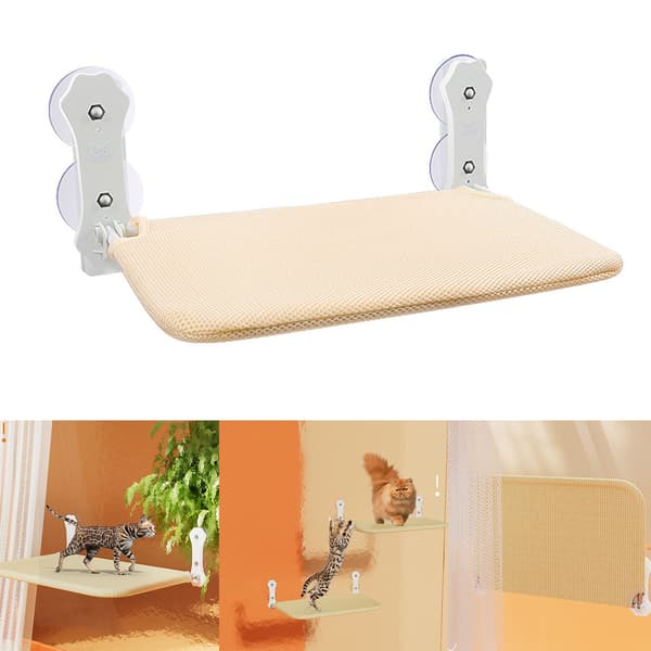Foldable Cat Window Hammock Metal Frame Cordless Foldable Perch with 4 Strong Suction Cups Khaki Claw