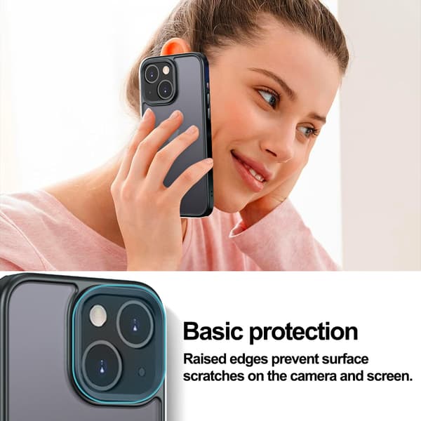 [Fall Protection] Protective Shockproof Hard Matte Slim Phone Case for iPhone 15 Phone Case with Clear Back Silicone Edge black black