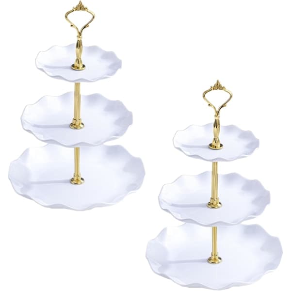 3-Tier Cake Stand, 2-Pack Cupcake Dessert Stand, Round Cake Stand, Reusable Appetizer Tray, Wedding Dessert Tray (White)