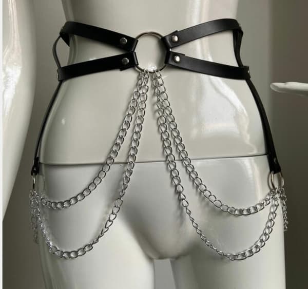 Punk Body Chain Læder Mavekæder Rock Rave S/