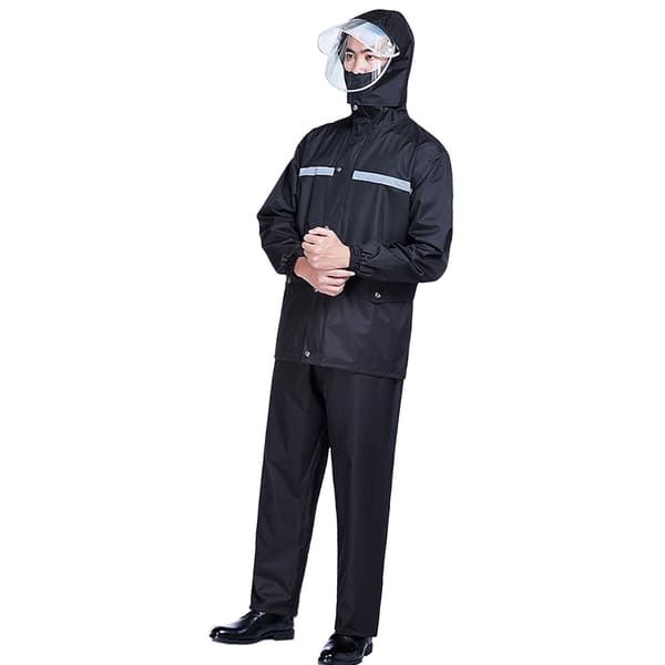 Rainwear Black Versatile Reflective Lightweight Waterproof Foldable Breathable Raincoats with Rain Pants for Adults XL