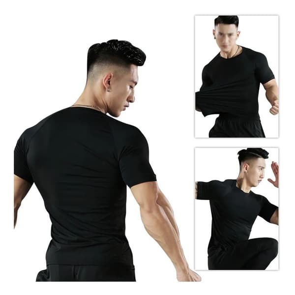 Cool Dry Short Sleeve Compression Shirt Athletic Training Top Black M