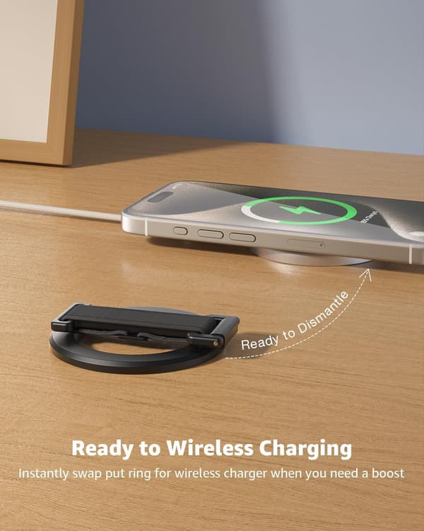 Phone Grip, Removable MagSafe Ring Holder with Stand, Black