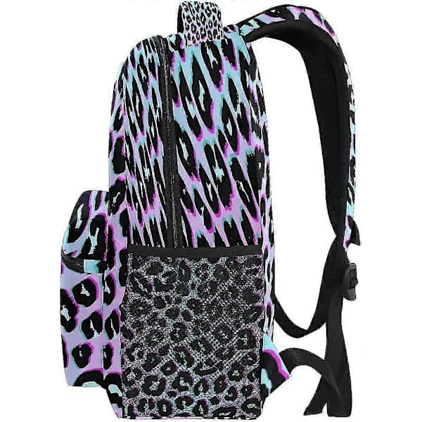 Rainbow Leopard Pattern Backpack, Multiple Pockets, Adjustable Straps, Reinforced Padding for School, Travel, Outdoor Activities