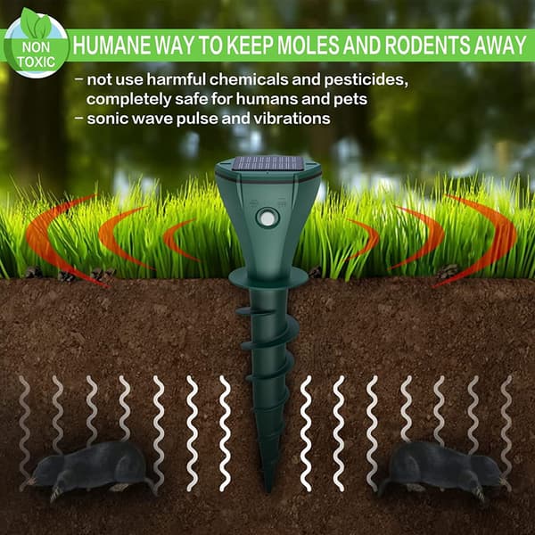Mole Repellent for Garden, Solar-Powered Animal Repeller with Ultrasonic Technology, Humane Pest Control with Vibrations for