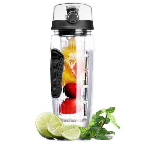 Frugtinfusionsflaske og langt infusionssæt - 1 liter - sort