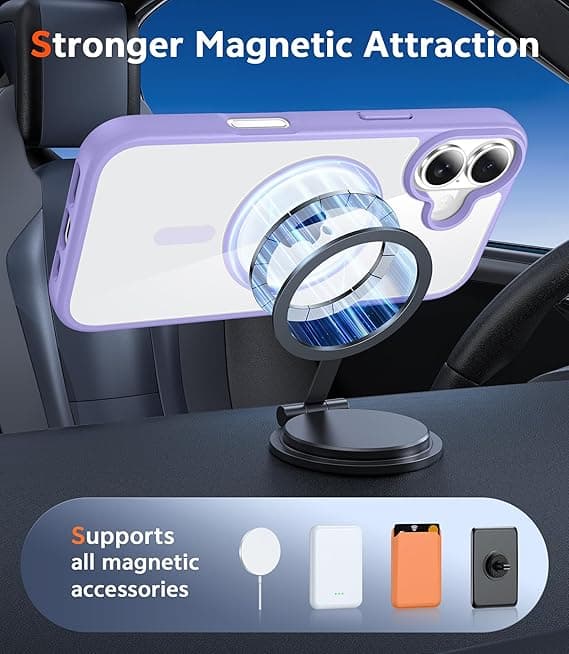 FNTCASE for iPhone 17 Clear Case, Magnetic with Screen Protector, MagSafe Compatible, Anti-Yellowing Rugged Shockproof Cover, B-Light Purple