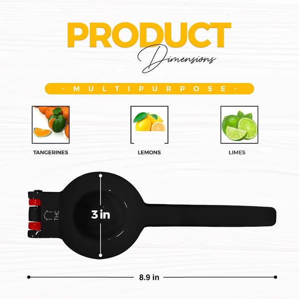 2-in-1 Lemon and Lime Squeezer - Heavy Duty Manual Citrus Juicer with Seed Filter & High Leverage, Dishwasher Safe Metal, Black and Red