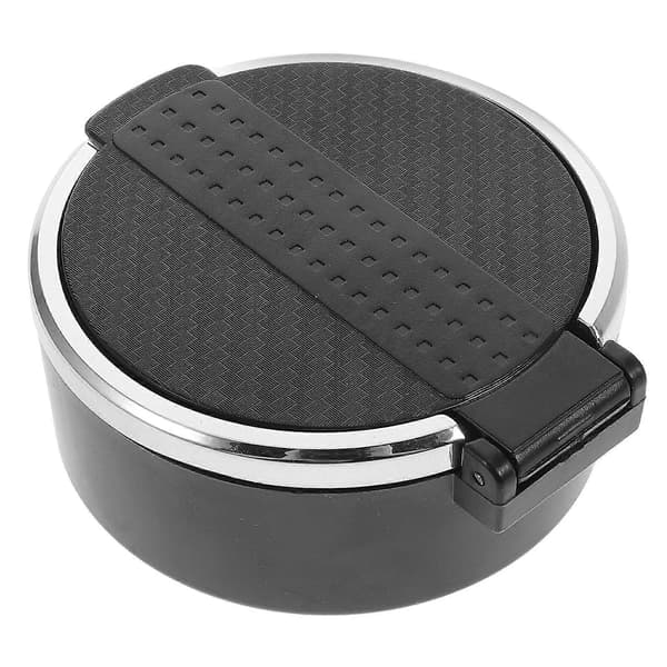 Portable Car Ashtray with Lid, Smokeless Ashtray, Black Plastic, Heat-Resistant, Secure Lid, Compact for Clean Driving