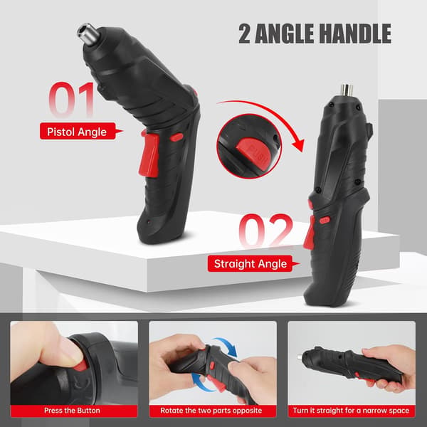 Portable Rechargeable Electric Screwdriver 3.6V with 47 Cordless Accessories, Dual-Position Handle and LED Headlight