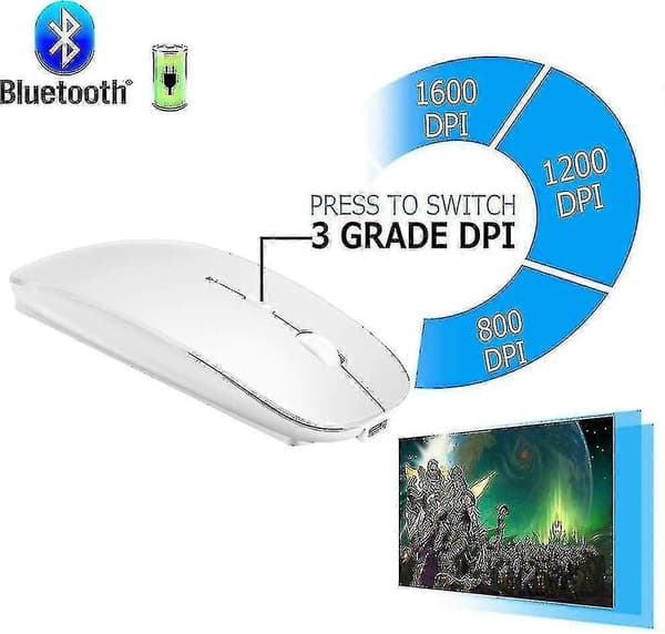 Wireless Bluetooth Mouse for MacBook Pro/Air/iPad/Laptop with 3 DPI Settings and 450 mAh Rechargeable Battery white white