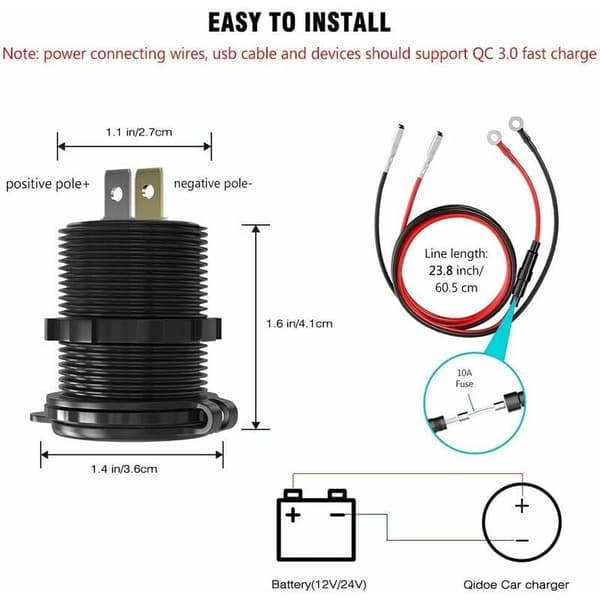 Motorcycle Dual USB Socket Car Charger Marine Power Outlet Adapter Waterproof Cigarette Lighter Socket 2.1A Fast Charging with LED Voltmeter for