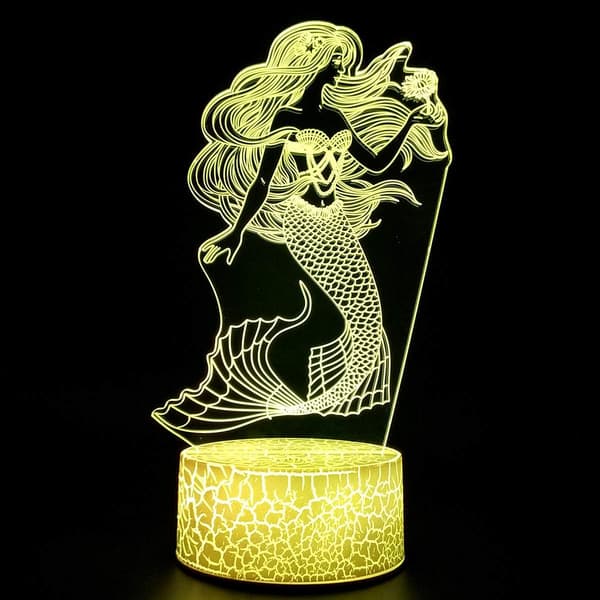 Mermaid with Flowers 3D Night Light Ghost Visual Creativity LED T