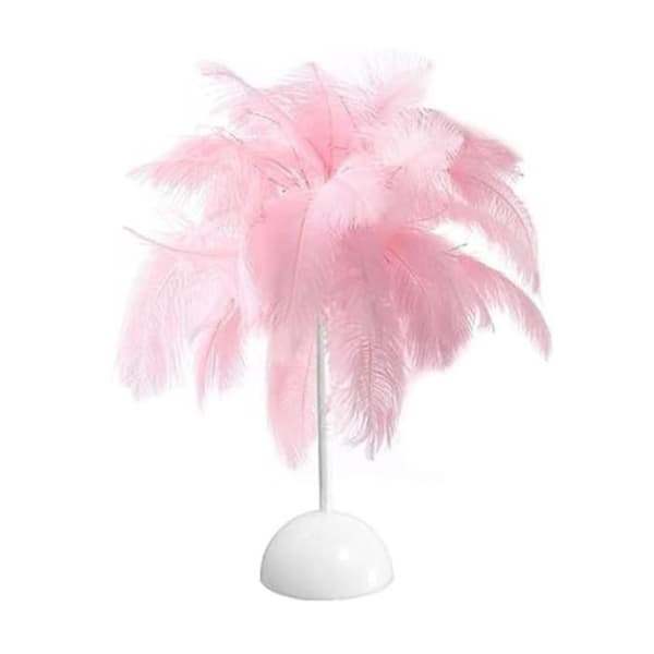 Bordlampe - Trendy - Rosa - Plysjfjær - Samtidsdesign - LED pink