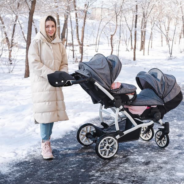Waterproof Stroller Mittens Winter, Stroller Hand Warmer, Stroller Gloves with Waterproof Fur, Black