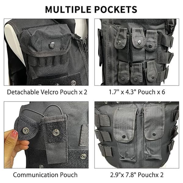 Tactical Airsoft Vest for Outdoor Training, Adjustable Size Lightweight Design with Multifunctional Pockets, Mesh Material for Ventilation and