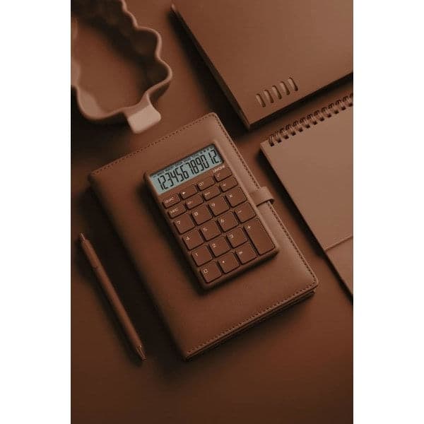 Pocket and Desktop Calculator in Beige with a Bright LCD Screen, Handheld Desktop Calculator with Dual Power Sources
