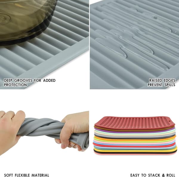 Set med 3 stora mångsidiga silikonunderlägg och grytunderlägg - Rektangulär - Ljusgrå