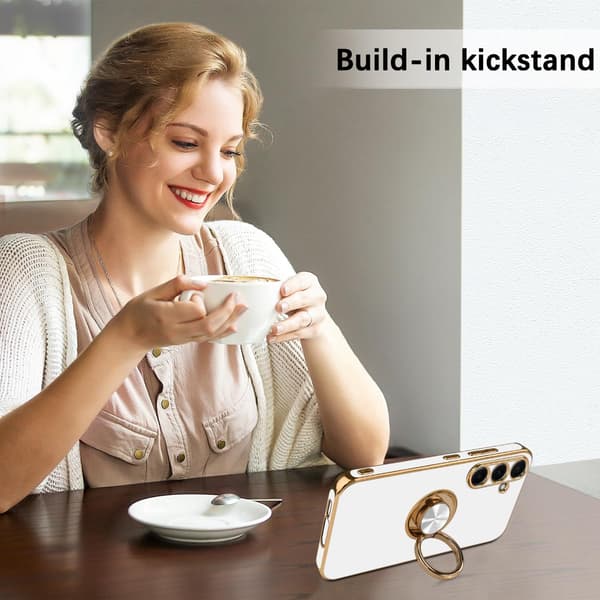 Case for Samsung Galaxy S24 with 360° Rotating Ring Stand - White