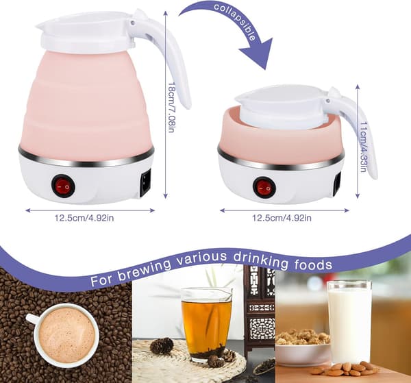 Foldable Electric Kettle, 600ml Silicone Travel Kettle, Foldable Mini Kettle for Travel, Foldable Camping Kettle