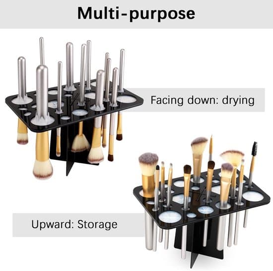 Makeup Brush Holder - 28-Hole Makeup Brush Drying Rack - Foldable - Acrylic Brush Holder - Black - 20*13*13CM