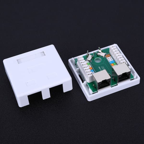 Super 5 Shield RJ45 8P8C Wall Plug Coupling Adapter 2 Port Desktop Extension Cable Mounting Box Surface Mount Jack