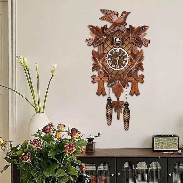 Wooden Pendulum Wall Clock with Cuckoo, Cuckoo Clock with Night Mode, Cuckoo Clock with Working Bird