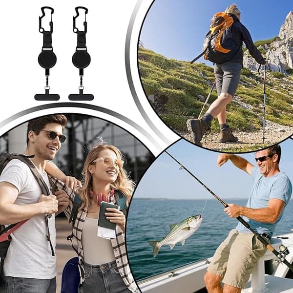 1/2/3-pack Mobile Phone Holder with Retractable Security Strap – Belt Clip and Chain for Smartphone and Travel 2-Pack