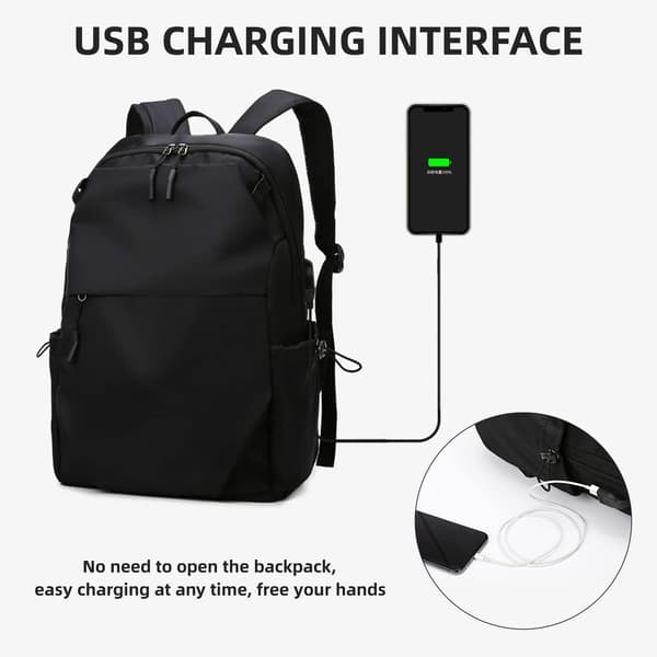 Laptop Backpack, Lightweight Business Bag with Charging Port, Black