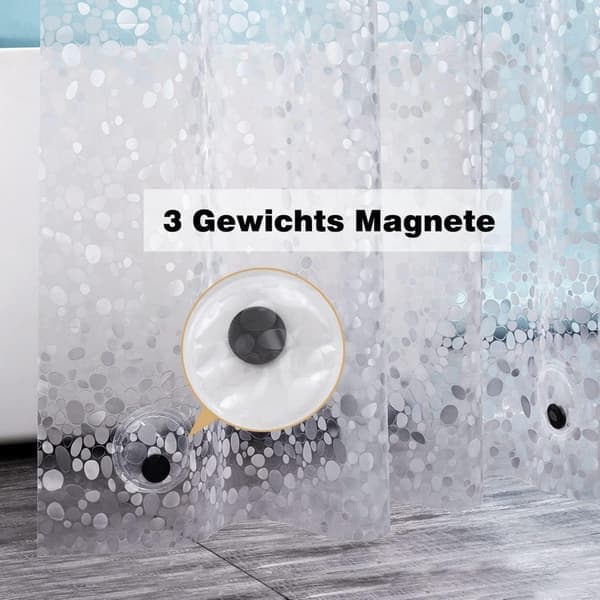 Lollanda Vattentätt Duschdraperi med Bottenmagnet och Vikt, Transparent Duschdraperi med Stenmönster 180×180 cm