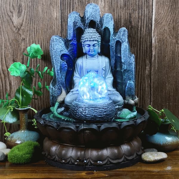 Buddha Resin Desktop Fountain Decor with LED Light EU Plug 220V