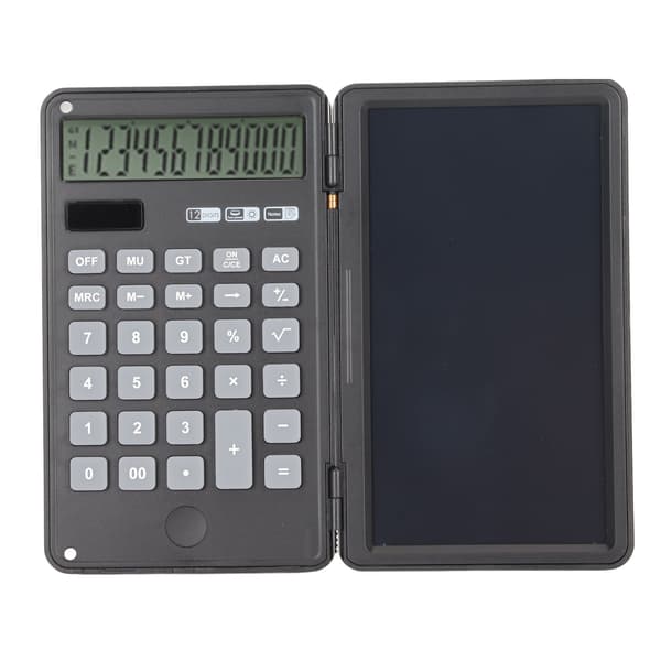 6-inch Calculator 12-Digit with Memo Lock Function, Silent Keyboard, Dual Power Supply, Desktop Calculator with Notepad for Office, Black