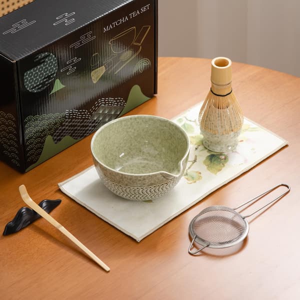Matcha Starter Kit with Bamboo Whisk and 7 Accessories for Traditional Japanese Tea Ceremony Elegantly Gift-Wrapped