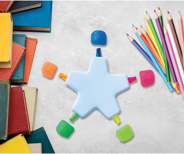 2-pack Star Shaped Marker Pens - Chisel Tip, Novelty, Plastic, Star Shape, Highlighter Pens for School, Office, Homework