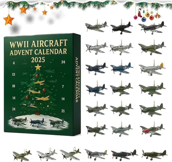 Adventskalender 2025 Flygplan – 24 miniatyrflygplan, historiska krigsflygplan för julnedräkning