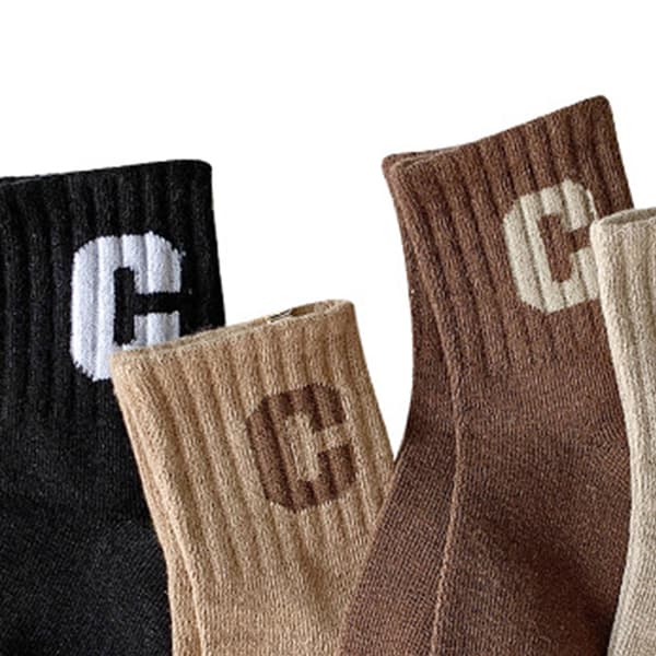 Børnestrømper Mid Calf Kæmmet Bomuld Varme Stilfulde C-Bogstav Børnestrømper til Efterår Vinter L 6-8 År Gamle (Passer til Fodlængde 6.3-7.1 tommer)